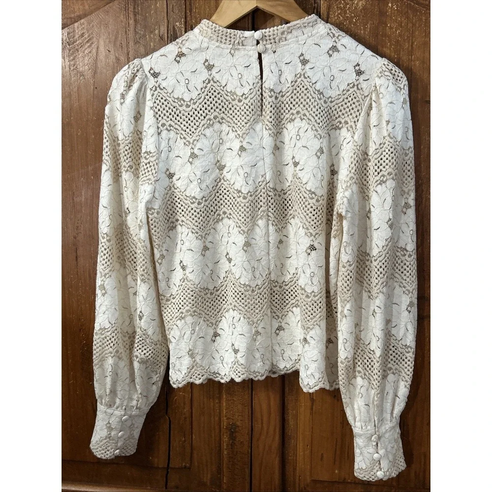Dolan x Anthropologie Left Coast Mock Neck Long Sleeve Blouse Ivory Lace Small